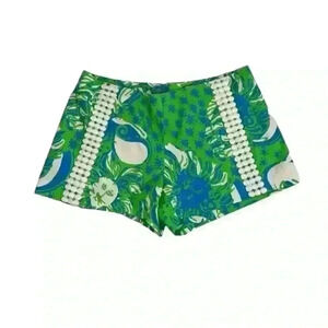 Lilly Pulitzer Cotton Liza Shorts Roar Of The Jungle Blue Green Back Zip Size 4